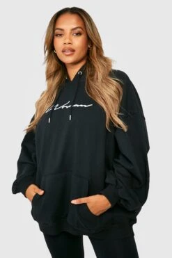 Plus Recycleter Bestrickter Hoodie Mit Woman Script -Stil Formen Verkäufe gzz24173 black xl 2