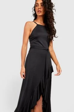 Midikleid Mit Rüschensaum Und Gürtel -Stil Formen Verkäufe gzz24363 black xl 2