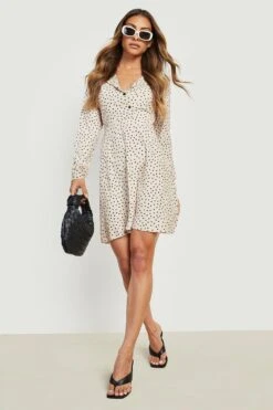 Langärmliges Gepunktetes Hemd-Skaterkleid -Stil Formen Verkäufe gzz24776 stone xl 2