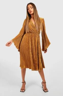 Plissee Wickel-Midikleid Mit Weiten Ärmeln -Stil Formen Verkäufe gzz25417 chartreuse xl 2