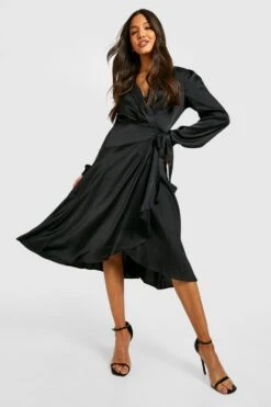 Satin Wickel-Skaterkleid Mit Wickel-Detail