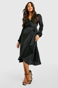 Satin Wickel-Skaterkleid Mit Wickel-Detail -Stil Formen Verkäufe gzz25443 black xl 2