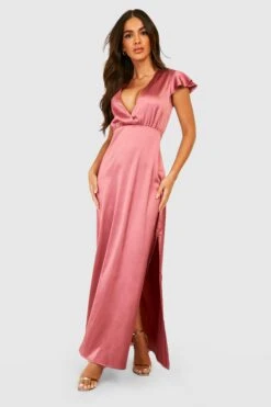 Satin-Maxikleid Mit Tiefem Ausschnitt Und Rüschen-Detail