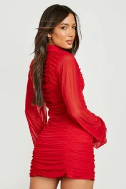 Gerafftes Drapiertes Mesh-Hemdkleid -Stil Formen Verkäufe gzz25481 berry xl 1