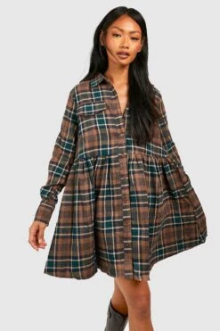 Kariertes Oversize Smok-Hemdkleid 8 Kariertes Oversize Smok-Hemdkleid -Stil Formen Verkäufe gzz25485 chocolate xl 2