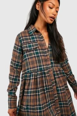 Kariertes Oversize Smok-Hemdkleid 9 Kariertes Oversize Smok-Hemdkleid -Stil Formen Verkäufe gzz25485 chocolate xl 3