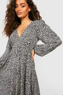 Wickel-Midikleid Mit Rüschen Und Animalprint -Stil Formen Verkäufe gzz25509 black xl 3