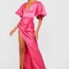 Satin-Maxikleid Mit Tiefem Ausschnitt Und Puffärmeln -Stil Formen Verkäufe gzz25733 pink xl