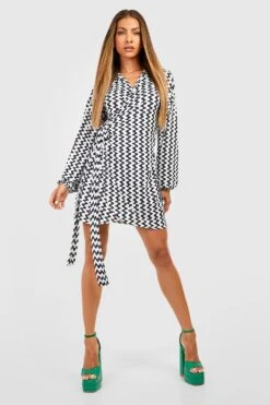 Wickelkleid Mit Print -Stil Formen Verkäufe gzz25895 black white xl 2