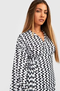 Wickelkleid Mit Print -Stil Formen Verkäufe gzz25895 black white xl 3