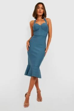 Korsett Bandagen-Midikleid Mit Rüschensaum