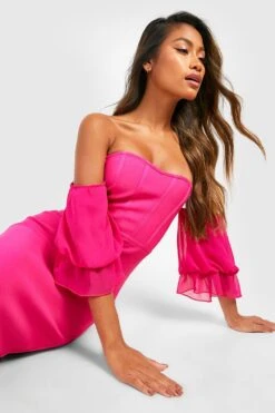 Schulterfreies Korsett Bandagen-Midikleid -Stil Formen Verkäufe gzz26462 pink xl 2