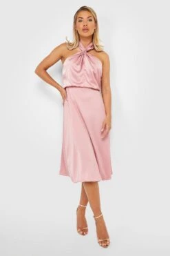 Neckholder Brautjungfern-Midikleid Aus Satin -Stil Formen Verkäufe gzz26576 rose xl 2