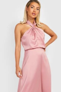 Neckholder Brautjungfern-Midikleid Aus Satin -Stil Formen Verkäufe gzz26576 rose xl 3