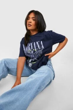 Plus T-Shirt Mit Nirvana Neon Pop Band Print -Stil Formen Verkäufe gzz26956 navy xl 3