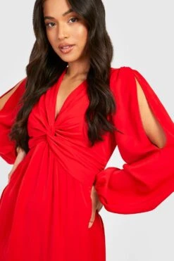 Petite Langärmliges Maxikleid Mit Twist Vorne -Stil Formen Verkäufe gzz27411 red xl 3