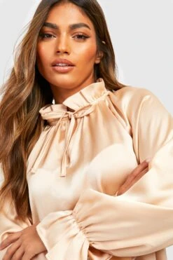 Hochgeschlossenes Rüschen-Kleid Aus Satin 9 Hochgeschlossenes Rüschen-Kleid Aus Satin -Stil Formen Verkäufe gzz27539 champagne xl 3