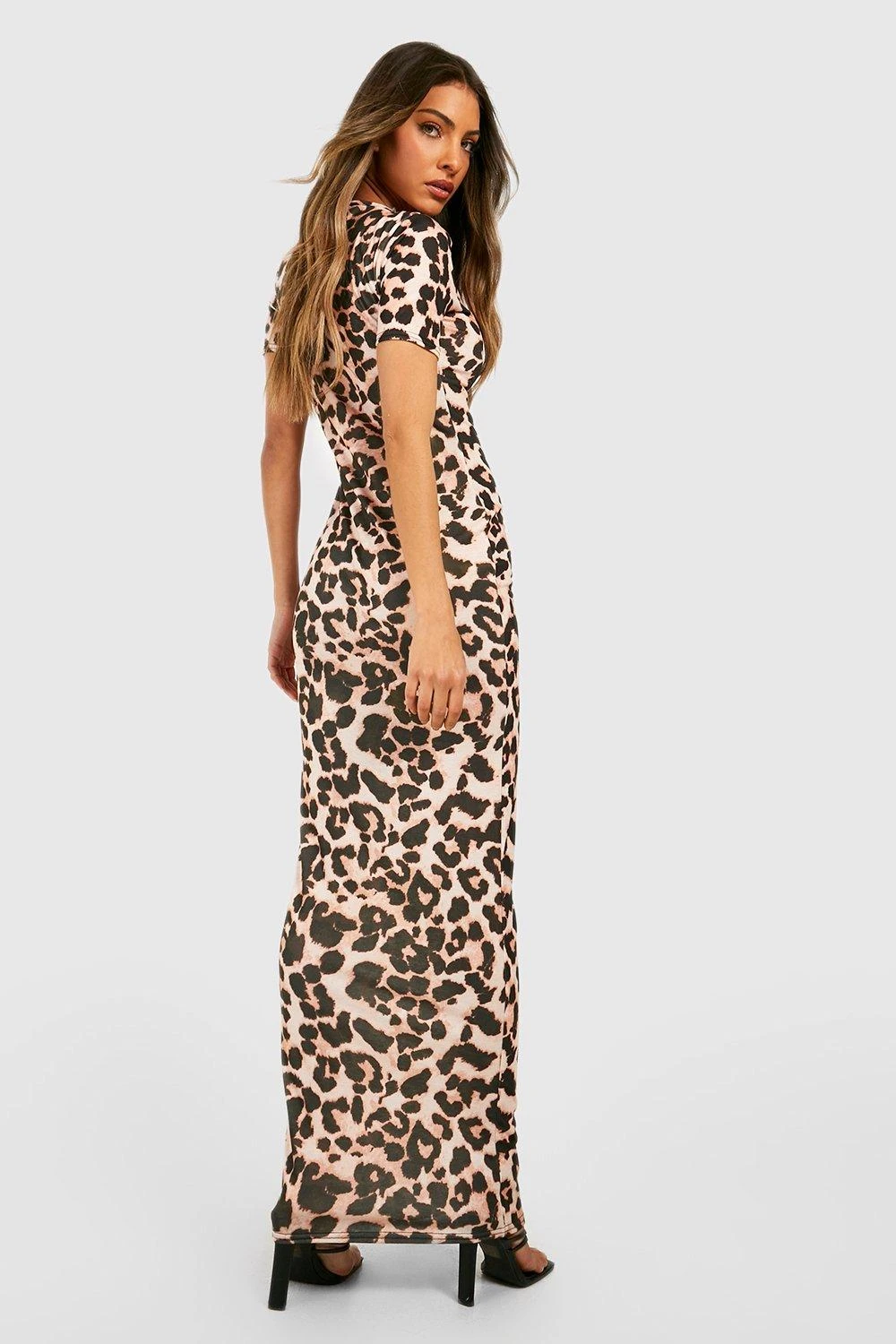 Leopardenprint Maxikleid Mit Kurzen Ärmeln 4 Leopardenprint Maxikleid Mit Kurzen Ärmeln – Bild 2