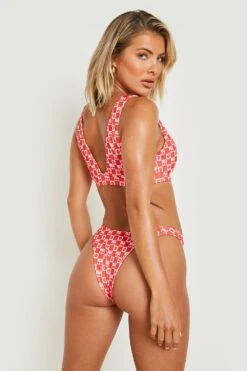Floraler Hipster-Bikini Mit Tiefem Ausschnitt Und Schachbrett-Print -Stil Formen Verkäufe gzz27580 red xl 1