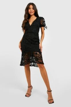 Spitzen-Midikleid Mit Schößchen-Saum 8 Spitzen-Midikleid Mit Schößchen-Saum -Stil Formen Verkäufe gzz28578 black xl 2