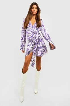 Geschnürtes Hemd-Kleid Mit Marmor-Print -Stil Formen Verkäufe gzz28701 purple xl 2