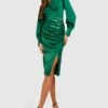 Satin Korsett-Midikleid Mit Puffärmeln -Stil Formen Verkäufe gzz29167 emerald xl
