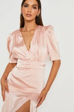 Satin-Maxikleid Mit Gürtel -Stil Formen Verkäufe gzz29275 pink xl 3
