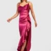 Satin-Maxikleid Mit Wasserfallausschnitt Und Rüschen -Stil Formen Verkäufe gzz29390 cerise xl