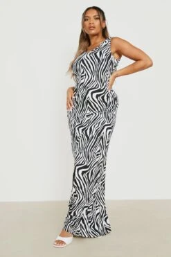 Plus Zebraprint-Maxikleid Mit Wasserfallauschnitt