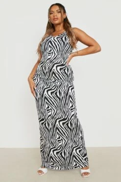 Plus Zebraprint-Maxikleid Mit Wasserfallauschnitt -Stil Formen Verkäufe gzz29539 black xl 2
