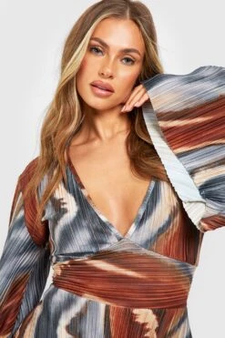 Plissee Skaterkleid Mit Tiefem Ausschnitt Und Abstraktem Print -Stil Formen Verkäufe gzz30201 chocolate xl 3