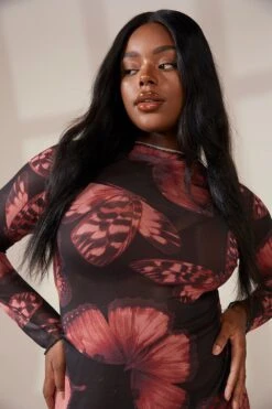 Mesh-Midikleid Mit Schmetterlings-Print -Stil Formen Verkäufe gzz31024 pink xl 3