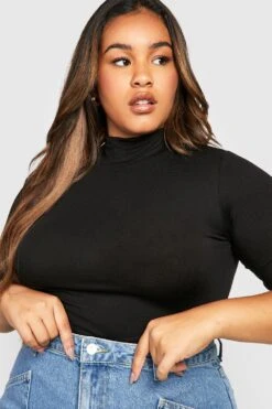 Plus Kurzärmliger Basic Body Mit Trichterkragen -Stil Formen Verkäufe gzz31251 black xl 3