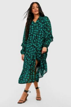 Florales Midikleid Mit Knopfleiste