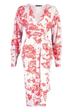 Florales Midikleid Mit Tiefem Ausschnitt Und Schnür-Detail -Stil Formen Verkäufe gzz32263 red xl 2