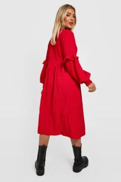 Strukturiertes Gestuftes Smok-Kleid 7 Strukturiertes Gestuftes Smok-Kleid -Stil Formen Verkäufe gzz32298 red xl 1