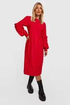 Strukturiertes Gestuftes Smok-Kleid 8 Strukturiertes Gestuftes Smok-Kleid -Stil Formen Verkäufe gzz32298 red xl 2