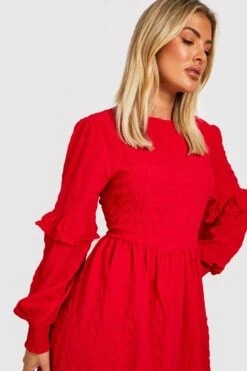 Strukturiertes Gestuftes Smok-Kleid 9 Strukturiertes Gestuftes Smok-Kleid -Stil Formen Verkäufe gzz32298 red xl 3