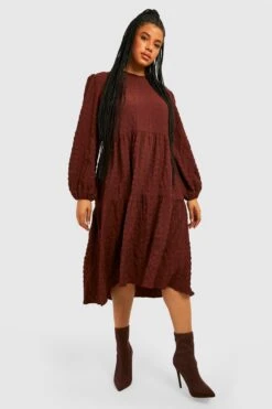 Plus Langärmliges Strukturiertes Midi-Smokkleid 8 Plus Langärmliges Strukturiertes Midi-Smokkleid -Stil Formen Verkäufe gzz32407 chocolate xl 2