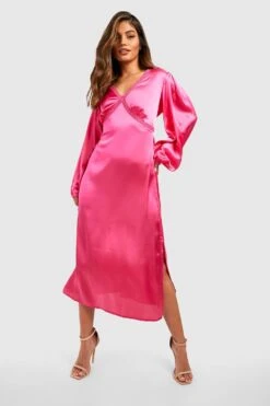 Langärmliges Satin-Midikleid -Stil Formen Verkäufe gzz32495 hot20pink xl 2