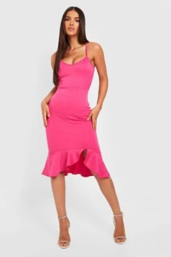 Scuba Midikleid Mit Rüschen-Saum