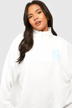 Plus Oversize Sweatshirt Mit Dsgn Studio Print Und Halbem Reißverschluss 9 Plus Oversize Sweatshirt Mit Dsgn Studio Print Und Halbem Reißverschluss -Stil Formen Verkäufe gzz32941 cream xl 3