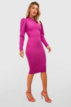 Langärmliges Midikleid Mit Kragen -Stil Formen Verkäufe gzz33018 magenta xl 3