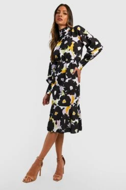 Hochgeschlossenes Florales Midikleid -Stil Formen Verkäufe gzz33035 black xl 2