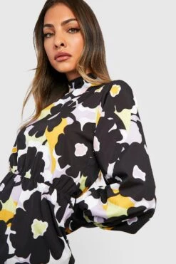 Hochgeschlossenes Florales Midikleid -Stil Formen Verkäufe gzz33035 black xl 3