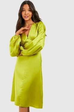 Satin-Midikleid Mit Blouson-Ärmeln -Stil Formen Verkäufe gzz33120 chartreuse xl 2