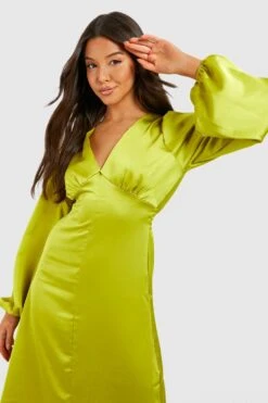 Satin-Midikleid Mit Blouson-Ärmeln -Stil Formen Verkäufe gzz33120 chartreuse xl 3