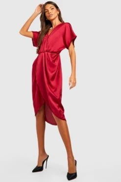 Drapiertes Wickel-Midikleid Aus Satin -Stil Formen Verkäufe gzz33198 berry xl 2