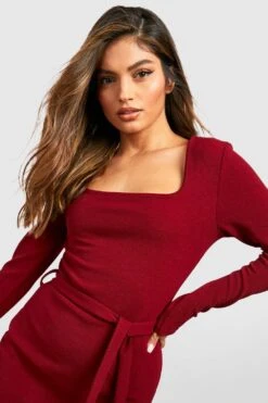 Midikleid Mit Geradem Ausschnitt Und Gürtel -Stil Formen Verkäufe gzz34146 berry xl 3