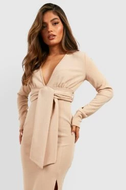 Midikleid Mit Tiefem Ausschnitt Und Bindegürtel -Stil Formen Verkäufe gzz34252 stone xl 3